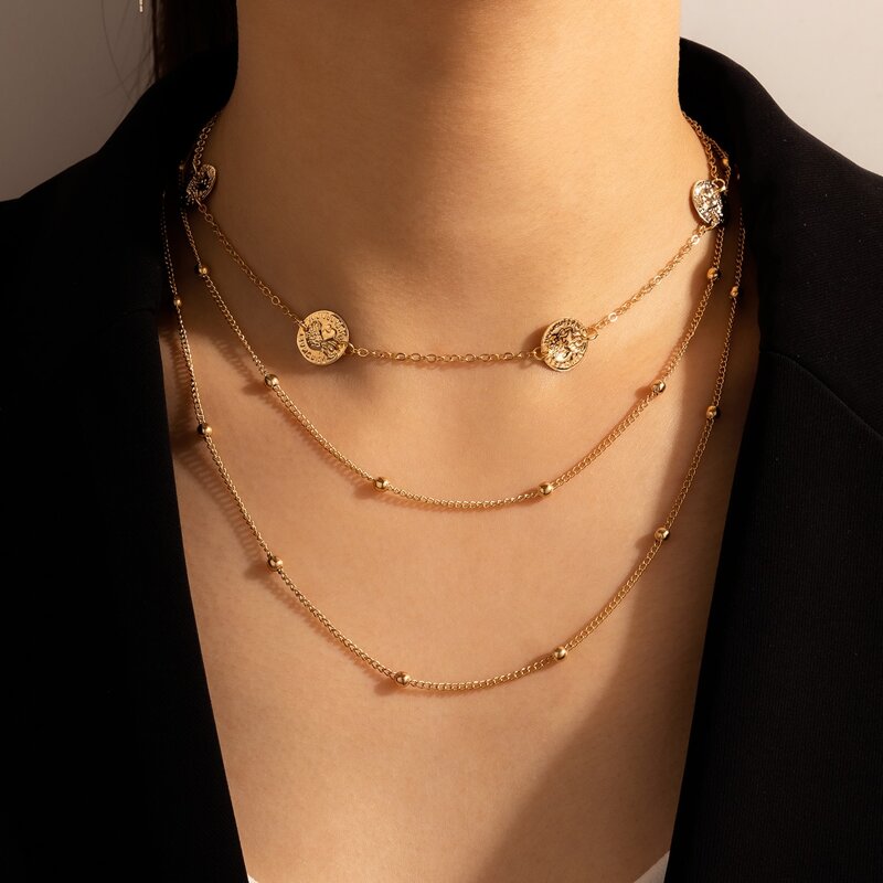 

Coin Decor Layered Necklace, Gold
