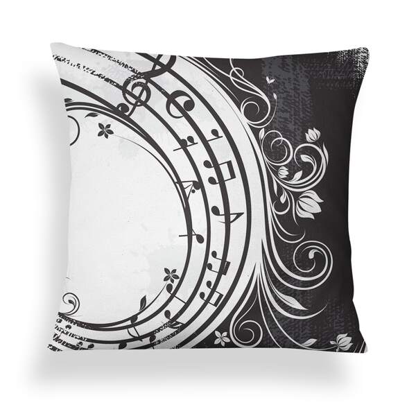

Music Note Print Cushion Cover Without Filler, Black and white