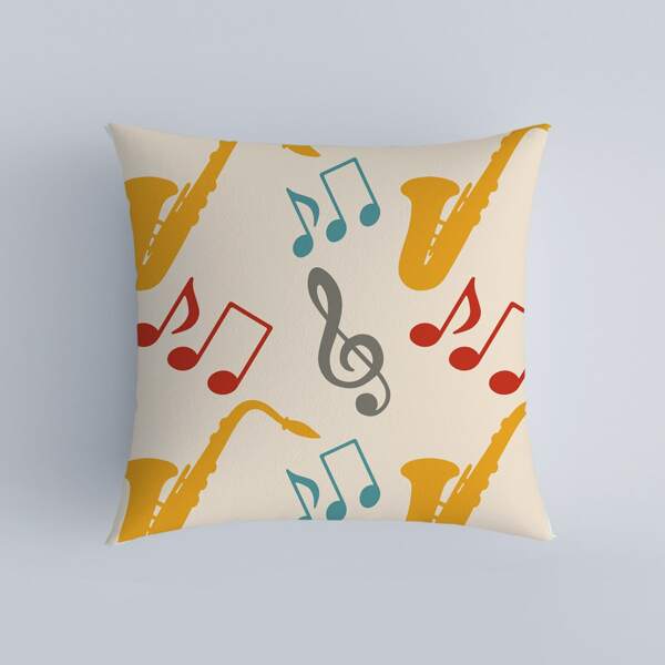 

Music Note Print Cushion Cover Without Filler, Multicolor
