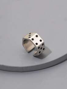 時尚流行男士骰子裝飾戒指合金，適合珠寶禮物和時尚外觀 - 銀色 - 查看 2