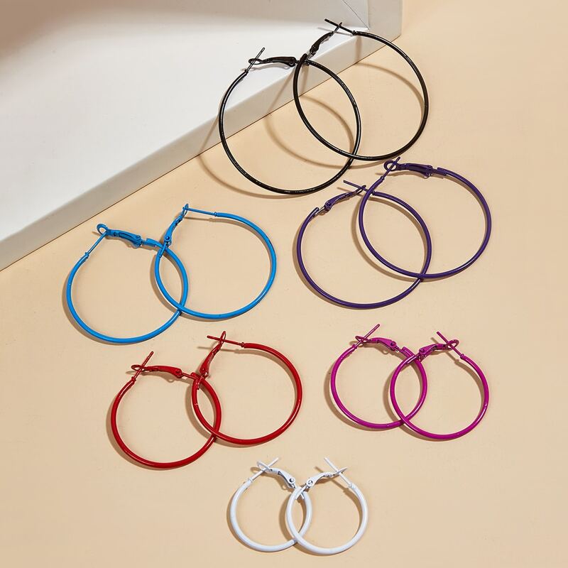 

6pairs Colorful Hoop Earrings, Multicolor