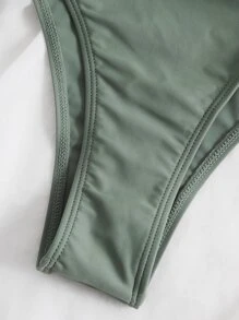 Drawstring Side Asymmetrical Neck One Piece Swimsuit, For Summer Beach Vacation - Army Green - View 5