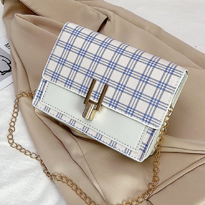 

Plaid Chain Bag, White