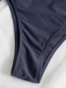 Drawstring Side One Shoulder One Piece Swimsuit, For Summer Beach Vacation - Dark Grey - View 3