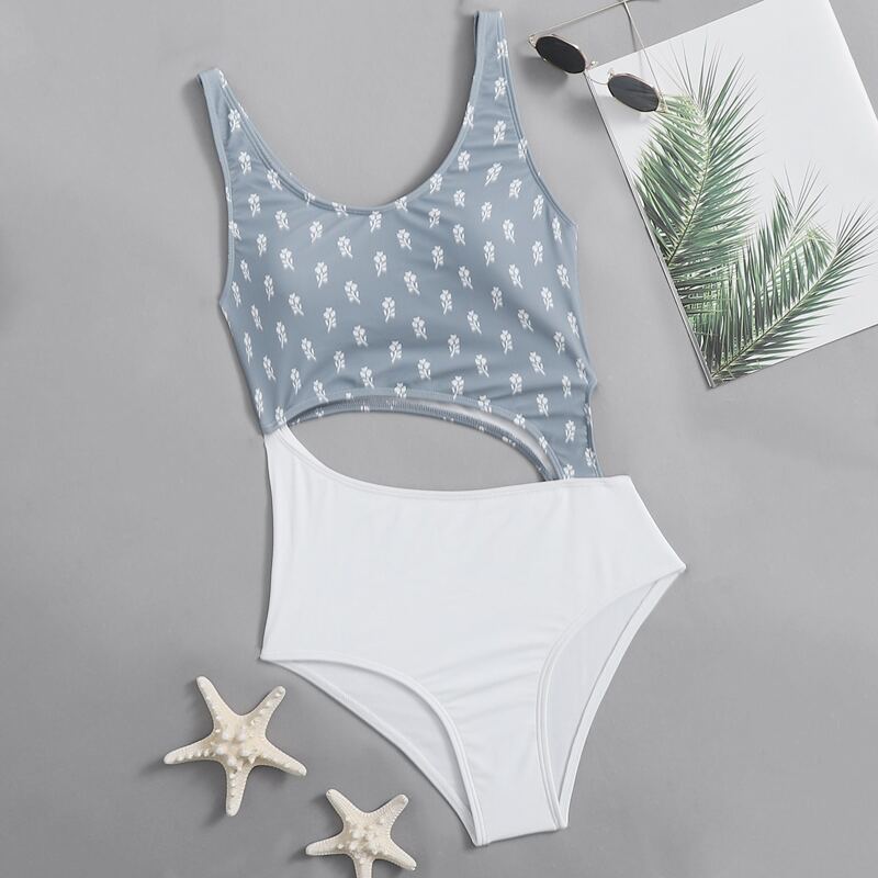 

Ditsy Flower Cut Out One Piece Swimsuit, Multicolor