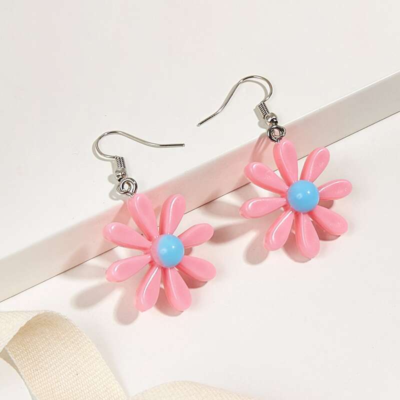 

Flower Drop Earrings, Red
