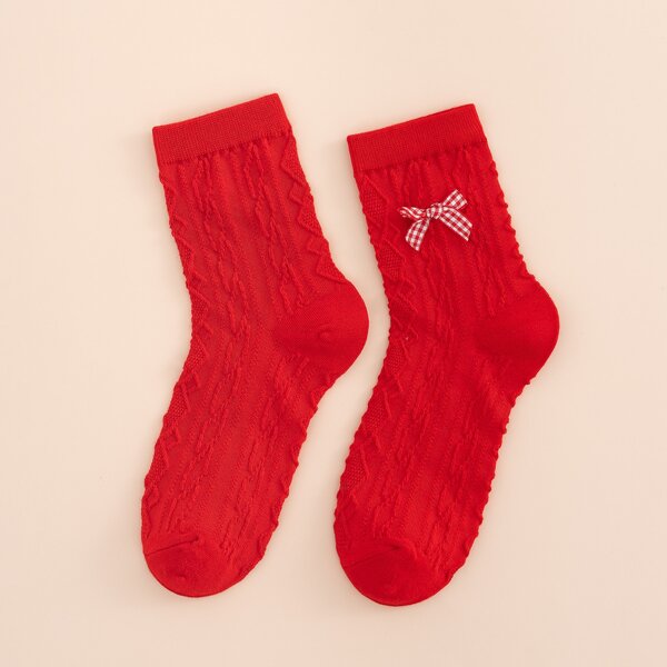 

Bow Decor Socks, Red