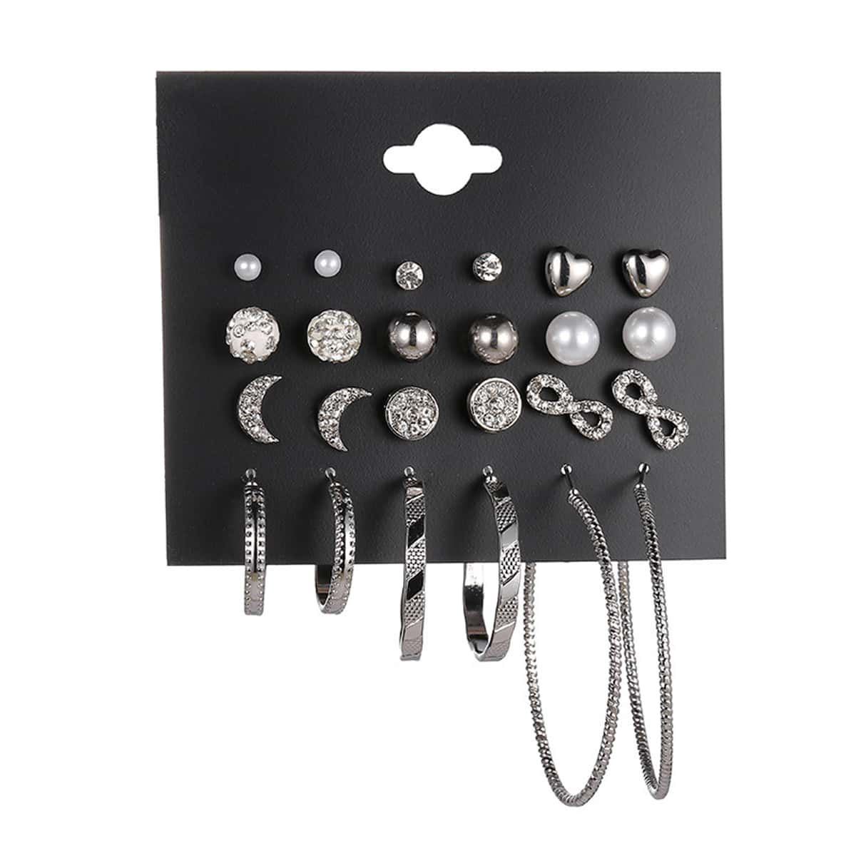 

12pairs Rhinestone Earrings, Gun black