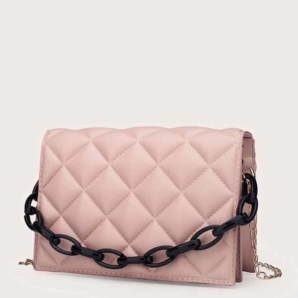

Quilted Chain Satchel Bag, Pink