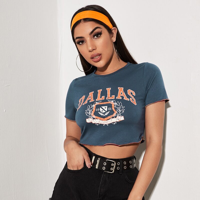 

Letter & Graphic Print Tee, Navy blue