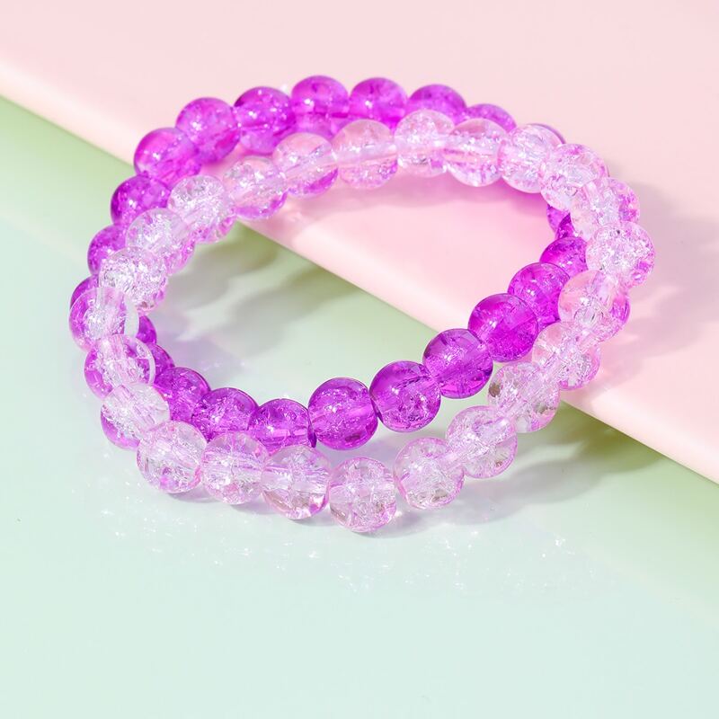 

2pcs Clear Beaded Bracelet, Multicolor