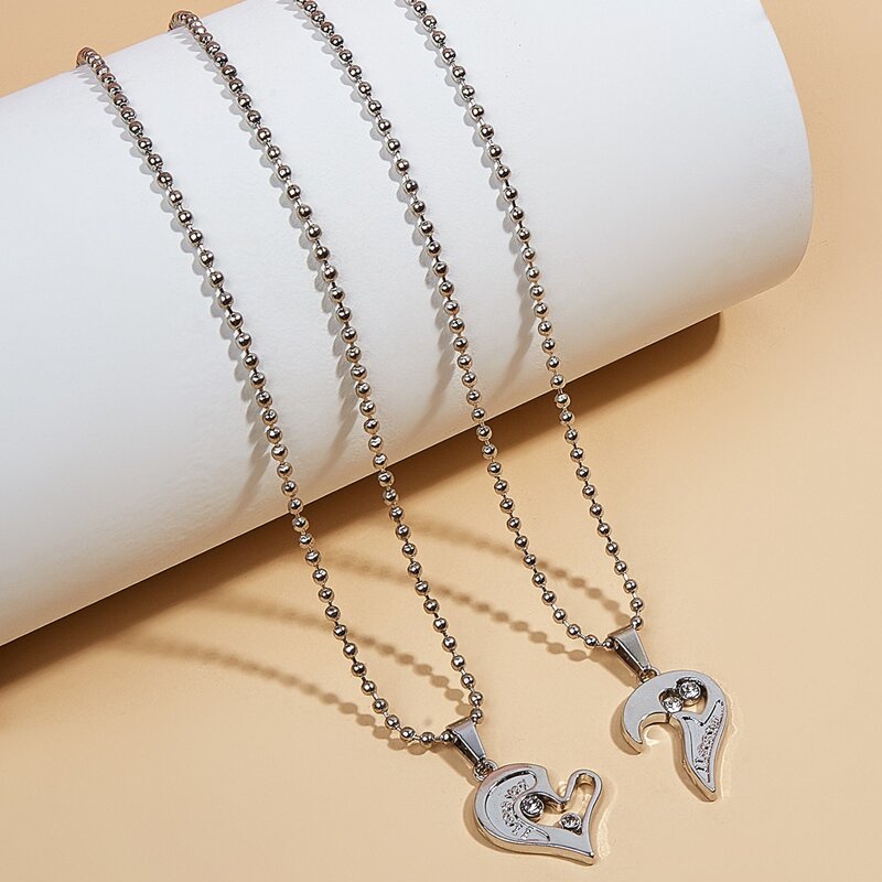 

2pcs Heart Design Pendant Necklace, Silver