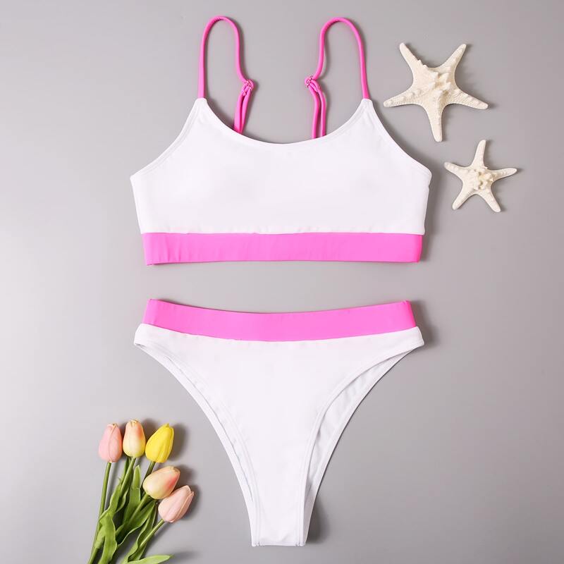 

Contrast Binding Cami Bikini Swimsuit, Multicolor