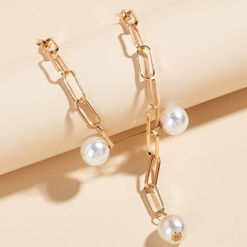 

Faux Pearl Chain Necklace, Gold