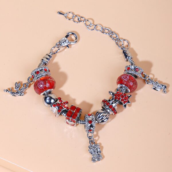 

Rhinestone Decor Angel Charm Bracelet, Red
