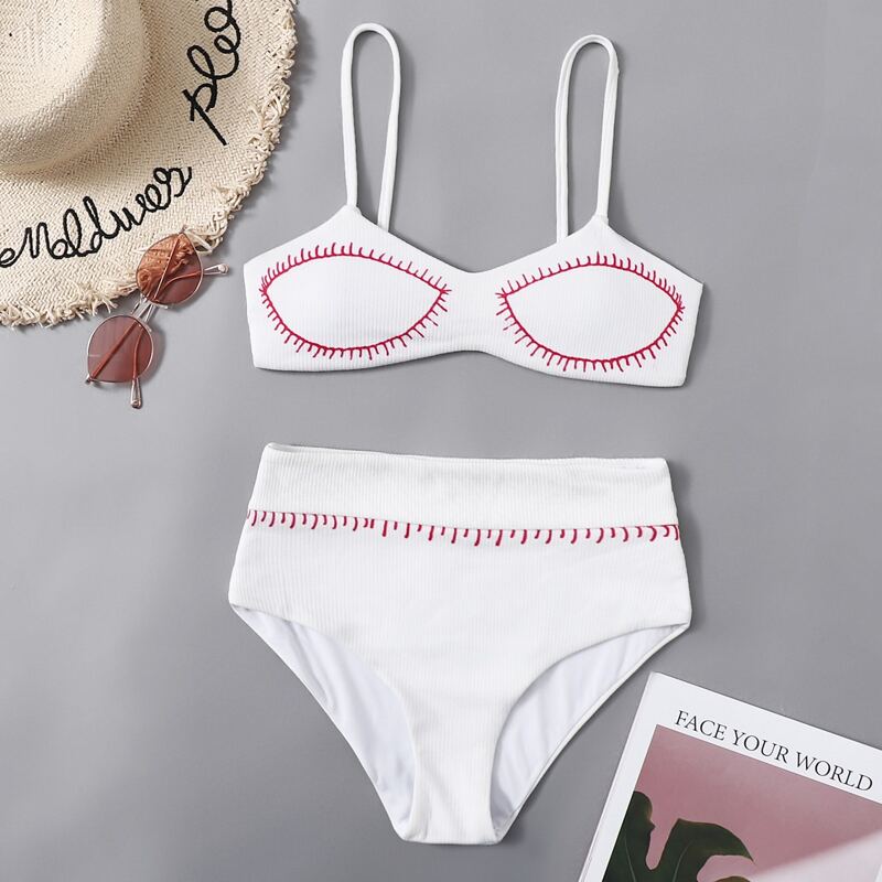 

Graphic High Waist Bikini Swimsuit, White