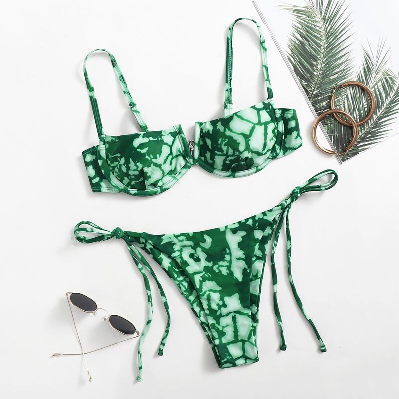 

Tie Dye Underwire Bikini Swimsuit, Green