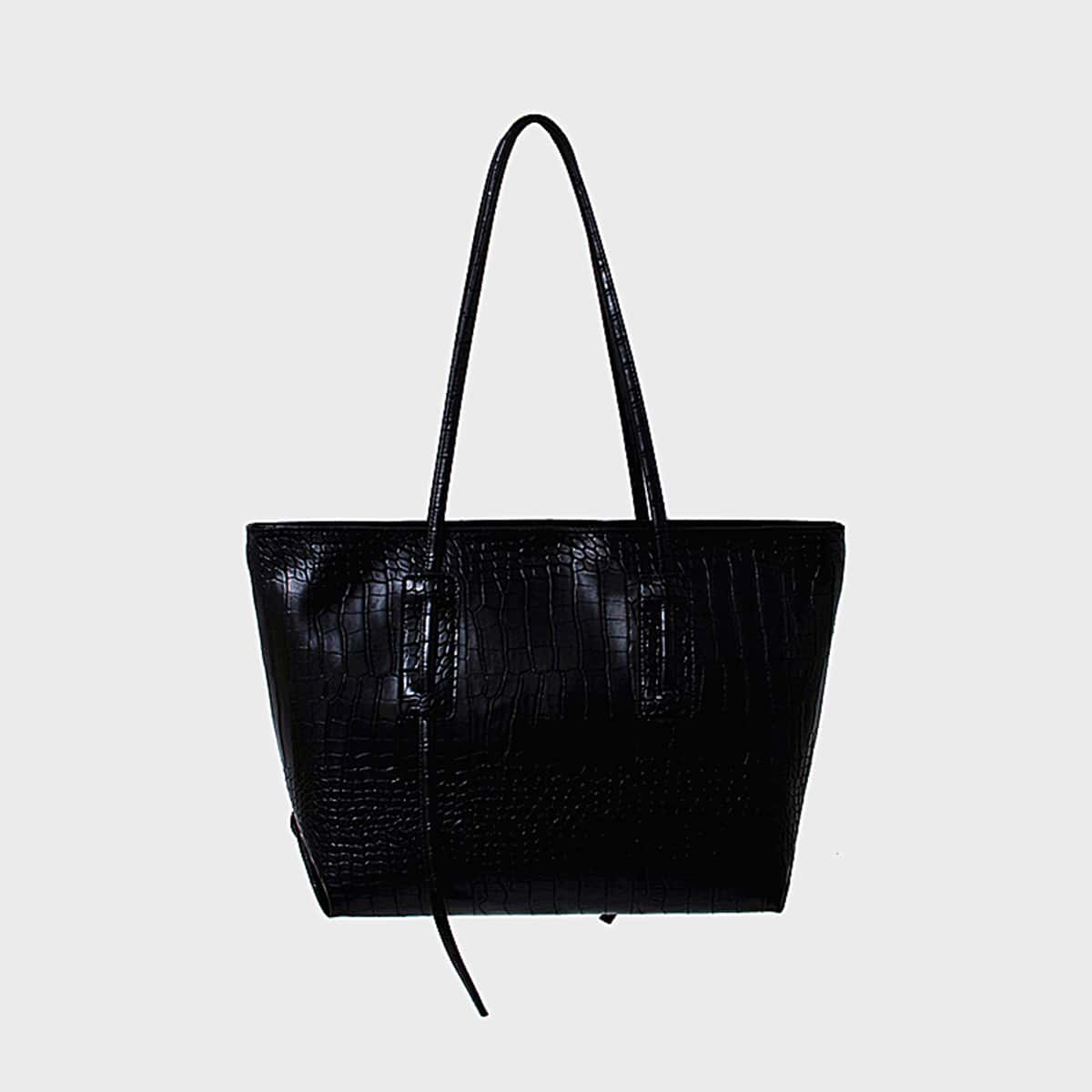 

Croc Embossed Tote Bag, Black