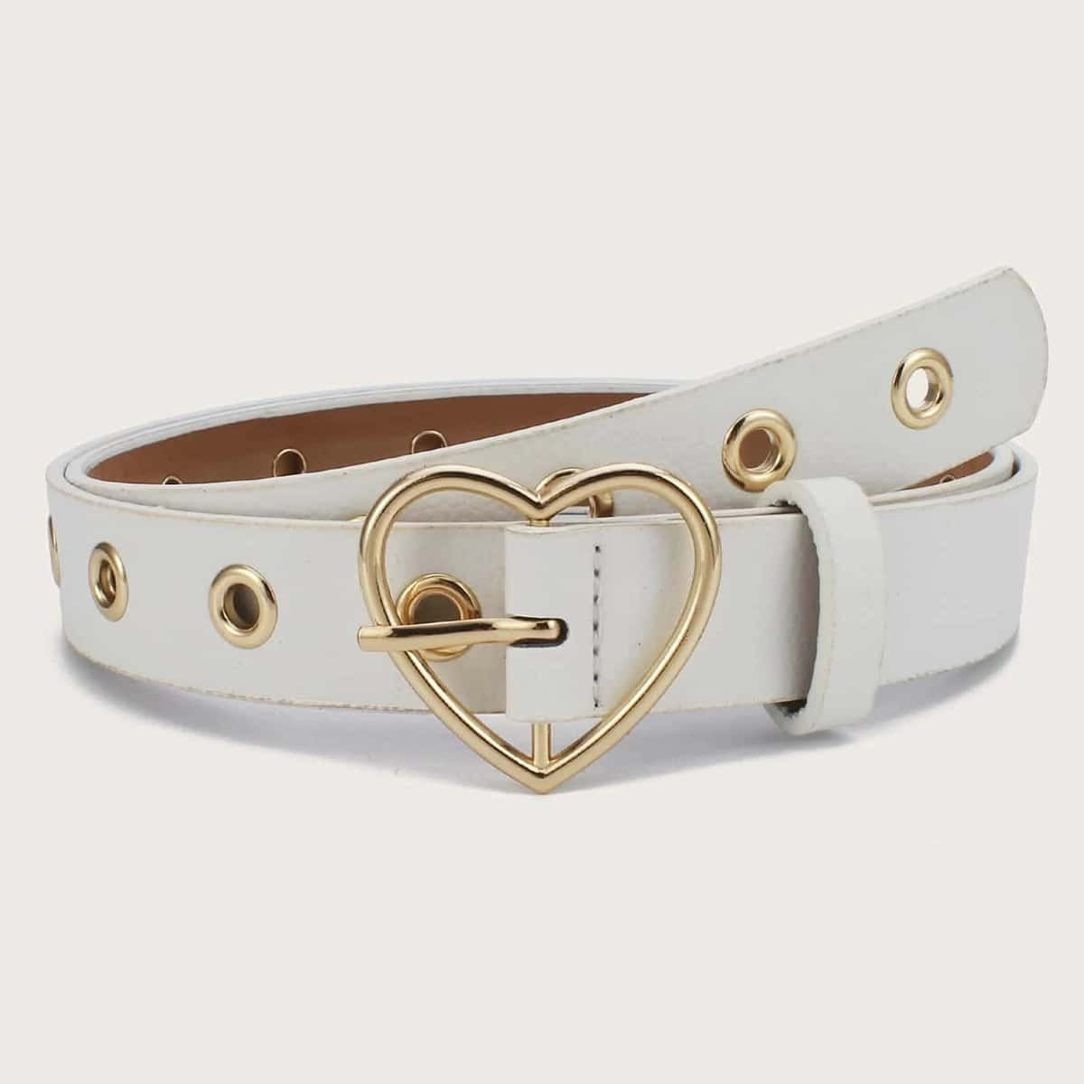 

Grommet Eyelet Heart Buckle Belt, White