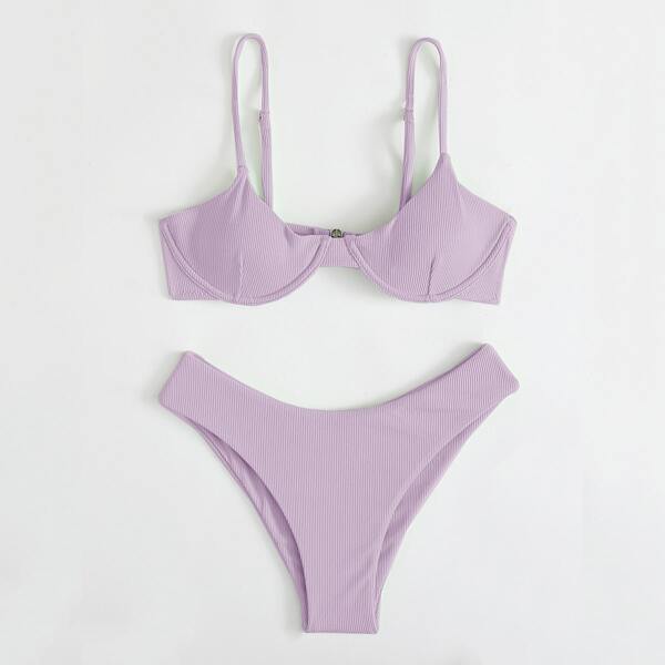 

Rib Underwire Bikini Swimsuit, Purple