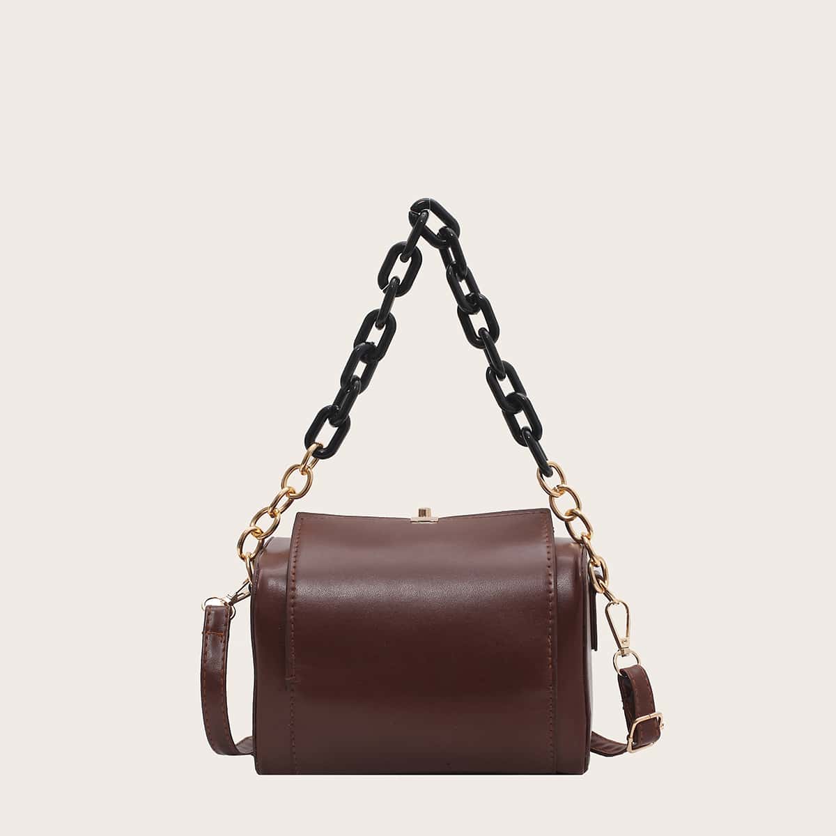 

Chunky Chain Box Bag, Coffee brown