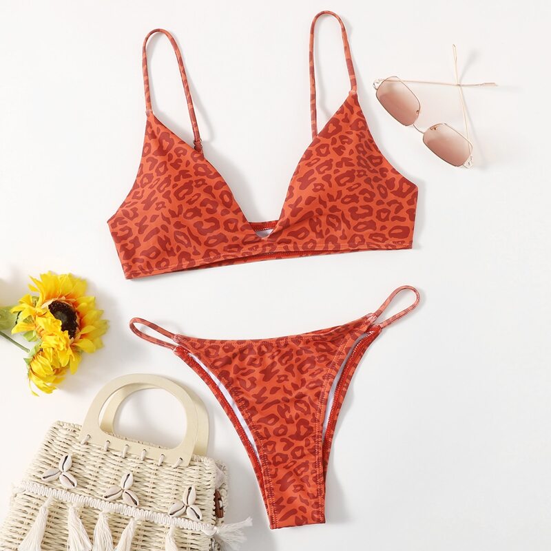 

Leopard Cami Bikini Swimsuit, Orange