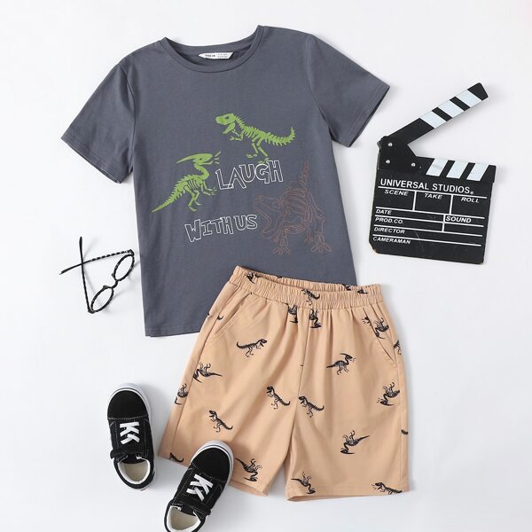 

Boys Dinosaur & Letter Graphic Tee And Shorts Set, Multicolor