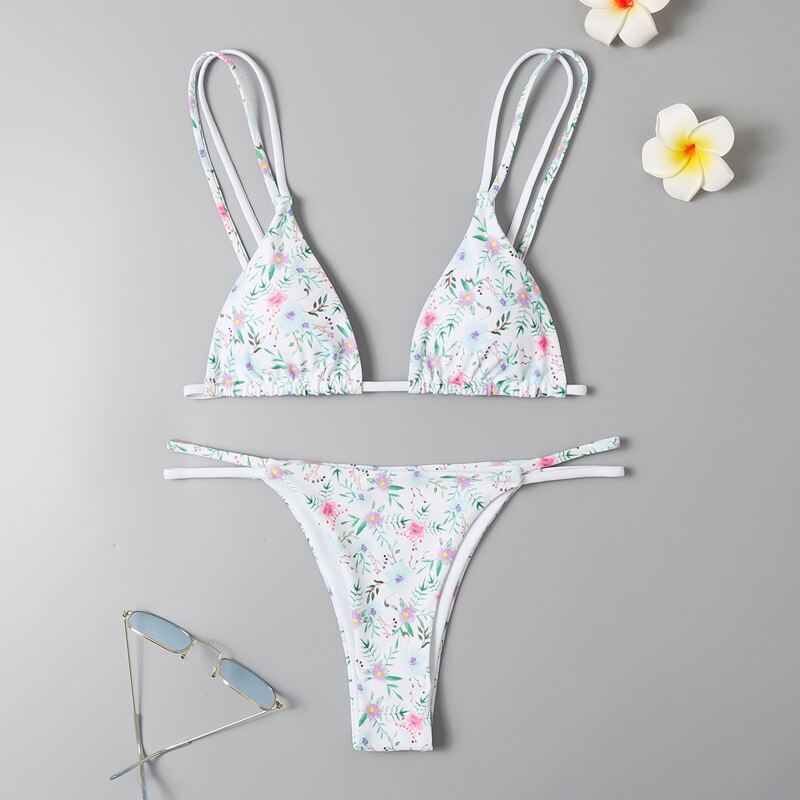 

Floral Thong Bikini Swimsuit, Multicolor