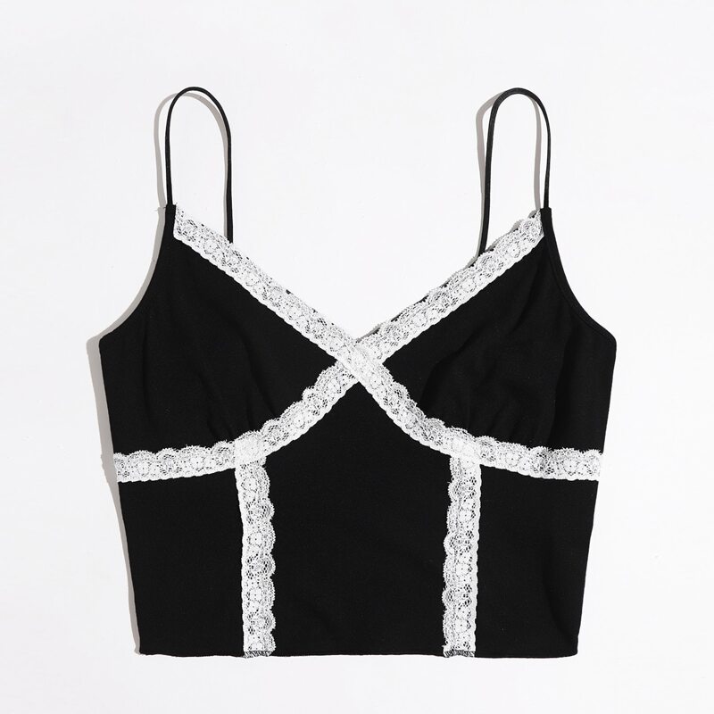 

Lace Insert Cami Top, Black