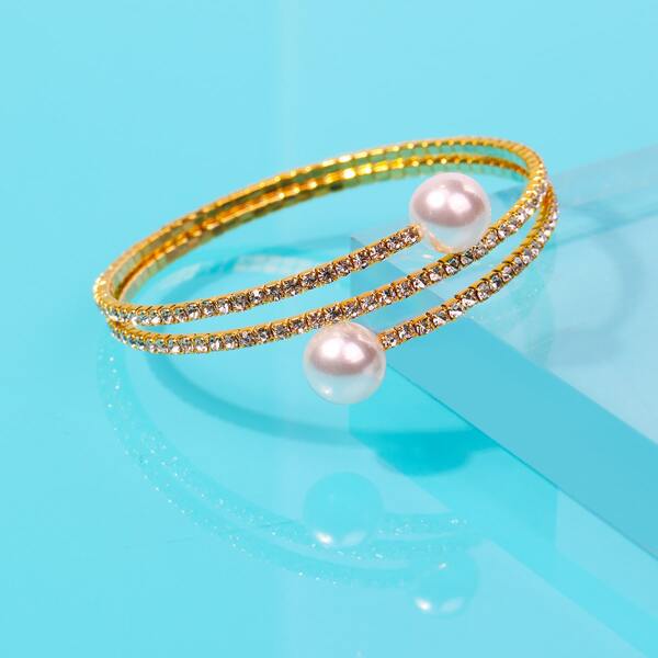 

Faux Pearl & Rhinestone Decor Bracelet, Gold