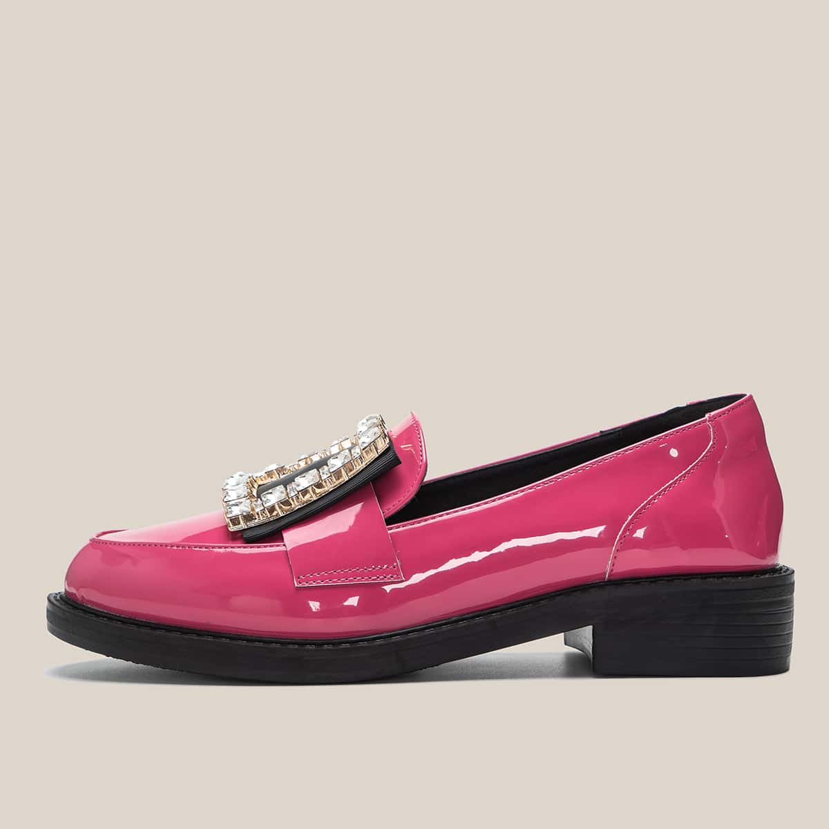 

Rhinestone Decor Flat Loafers, Hot pink