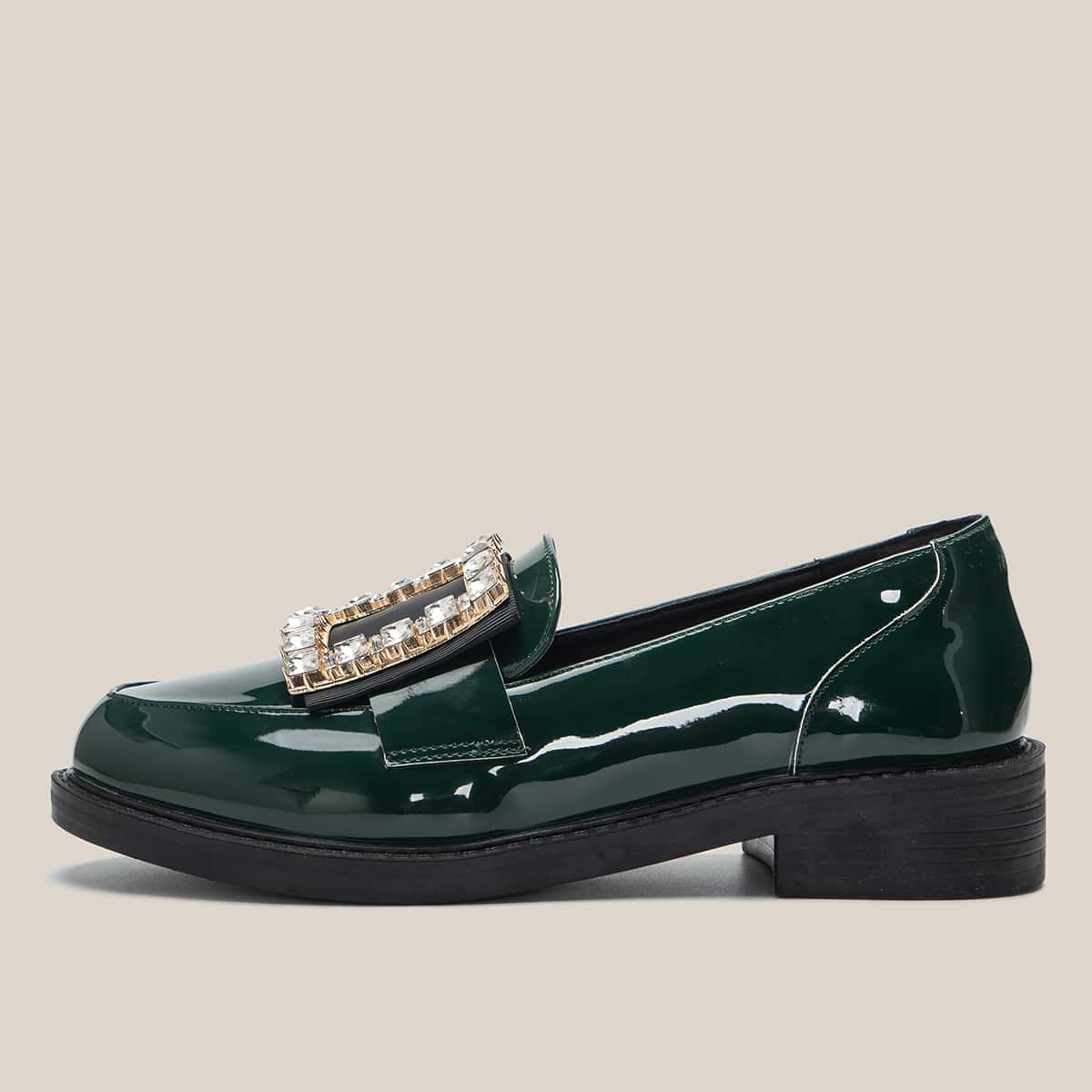 

Rhinestone Decor Flat Loafers, Dark green