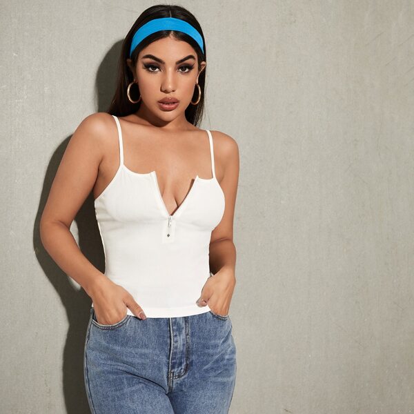

Zip Half Placket Cami Top, White