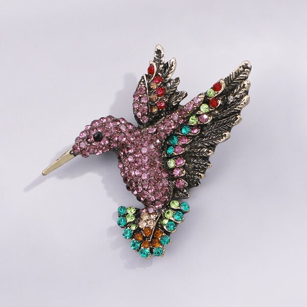 

Rhinestone Decor Bird Design Brooch, Purple