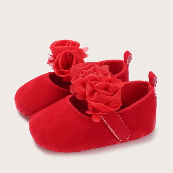 

Baby Girl Floral Decor Velcro Strap Flats, Red