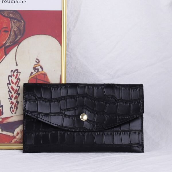 

Croc Embossed Snap Button Purse, Black