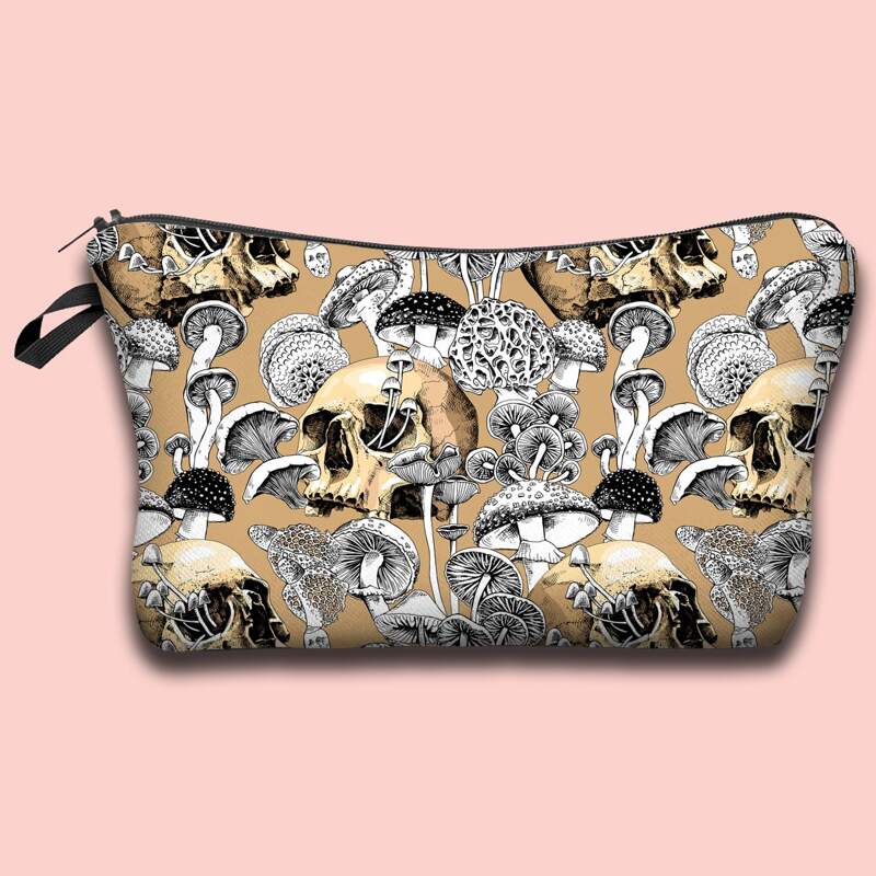 

Mushroom & Skull Pattern Makeup Bag, Multicolor