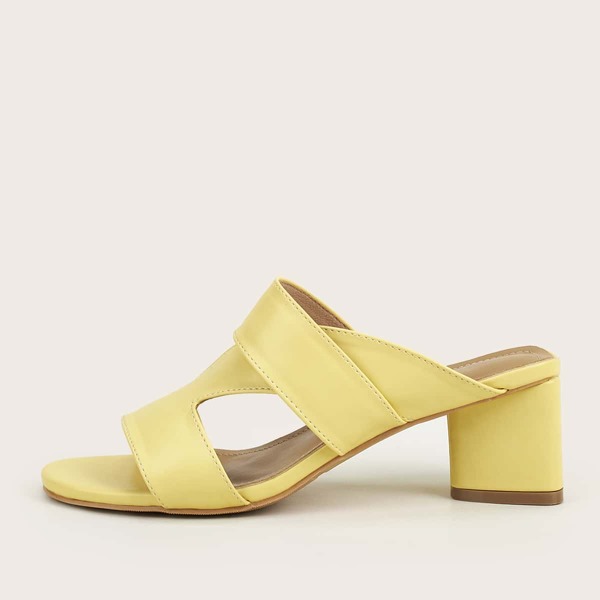 

Cut Out Cross Strap Chunky Heeled Mules, Yellow