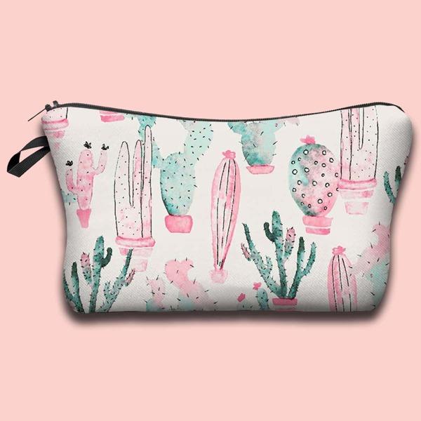 

Painted Cactus Makeup Bag, White