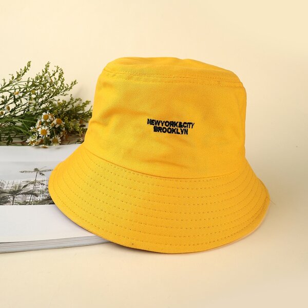 

Letter Embroidery Bucket Hat, Yellow