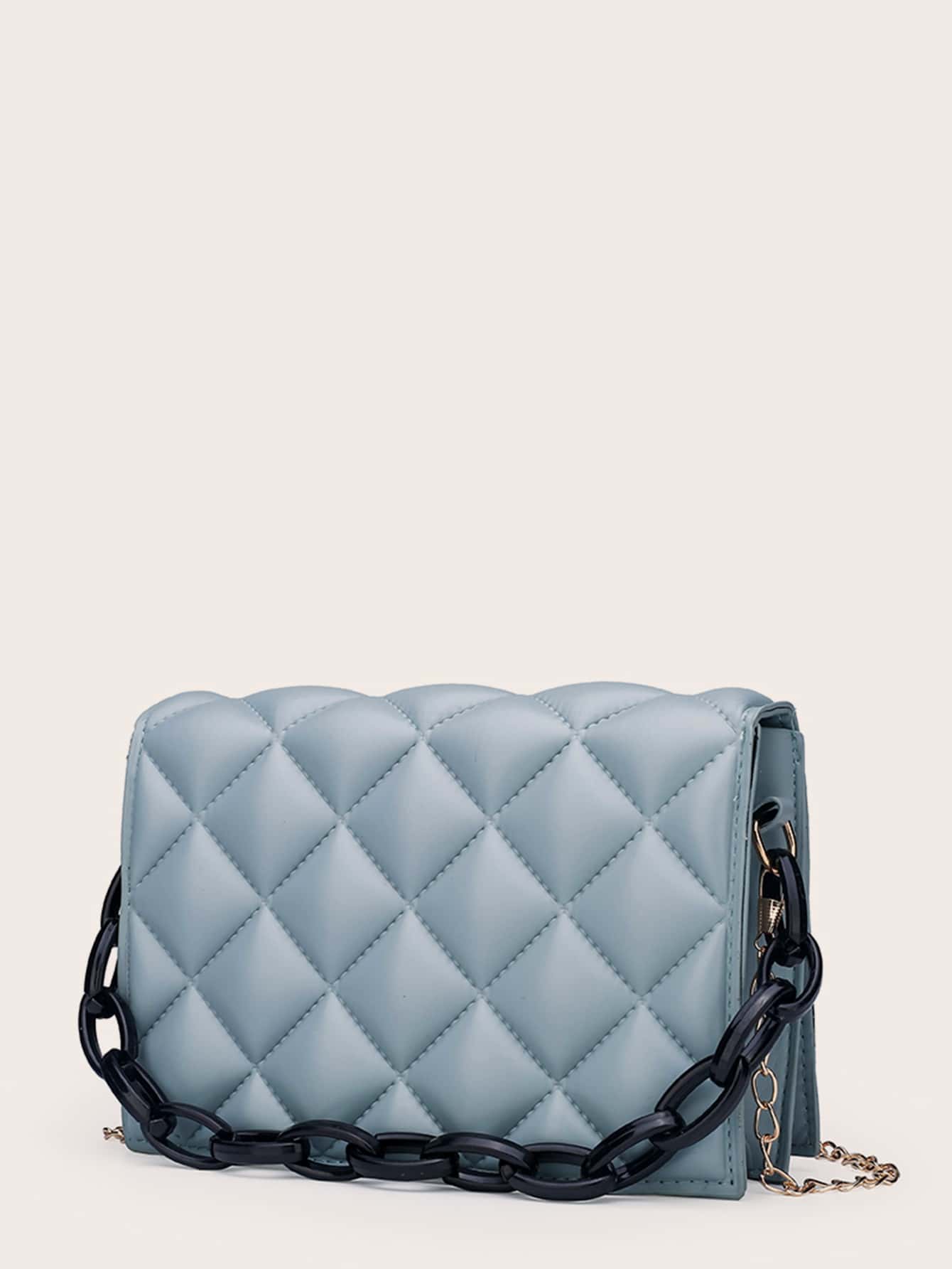 Bolso cartera guateado con cadena - Azul - Ver 1
