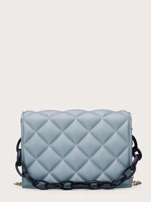 Bolso cartera guateado con cadena - Azul - Ver 3