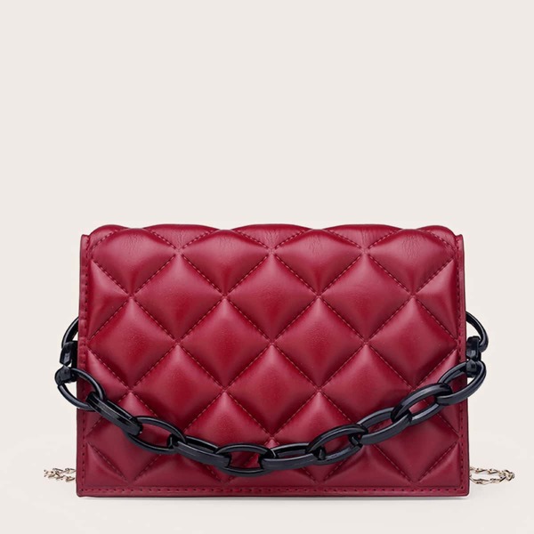 

Quilted Chain Satchel Bag, Red