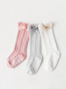 3pairs Girls Bow Knot Decor Socks - Nhiều màu - Xem 1