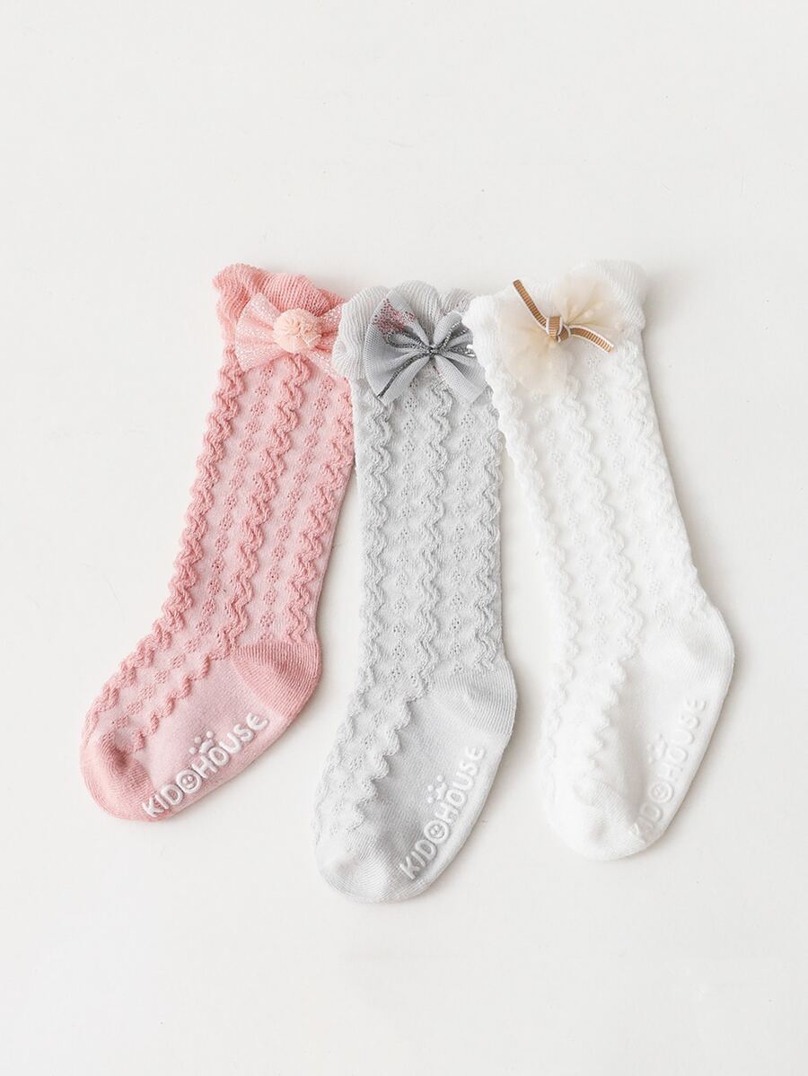 3pairs Girls Bow Knot Decor Socks - Nhiều màu - Xem 1