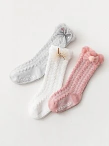 3pairs Girls Bow Knot Decor Socks - Nhiều màu - Xem 4