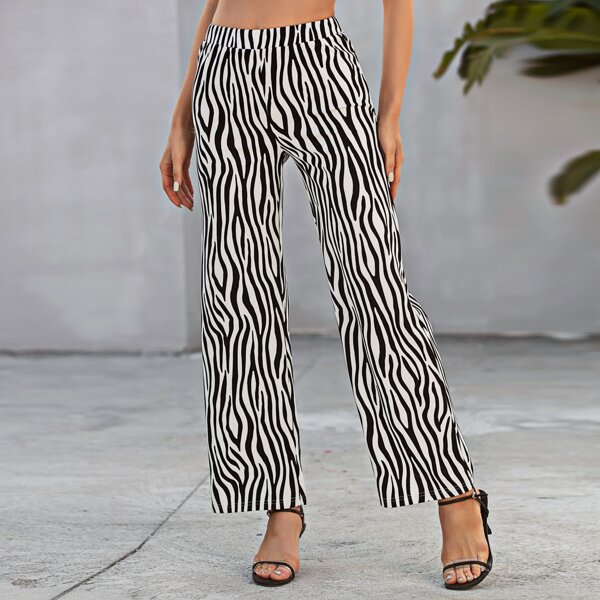 

Zebra Stripe Wide Leg Pants, Black and white