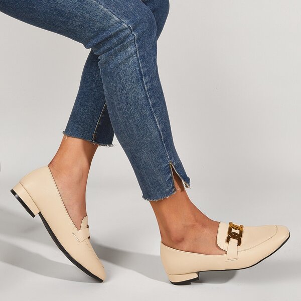 

Square Toe Chain Decor Loafers, Khaki