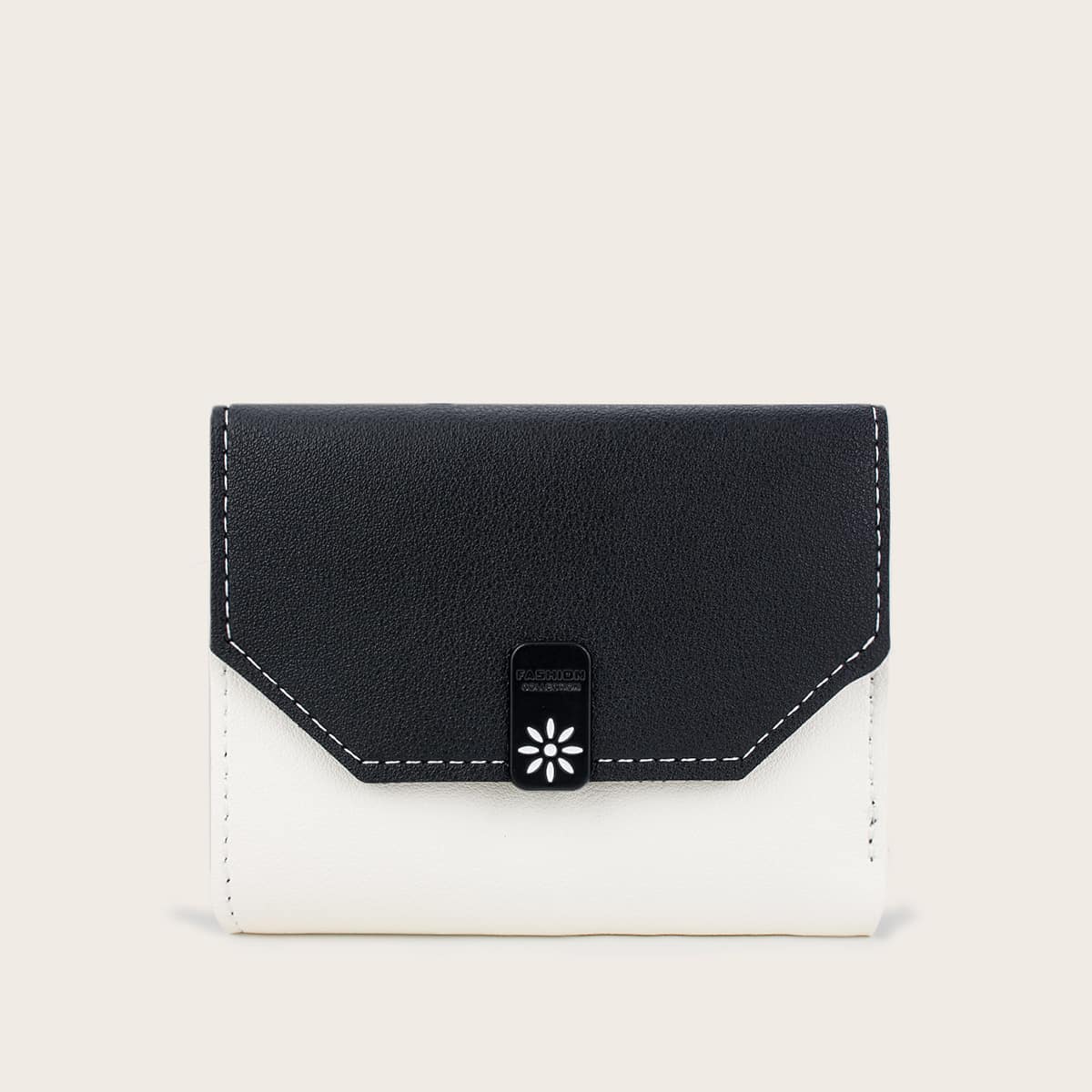 

Colorblock Fold Over Purse, Black and white