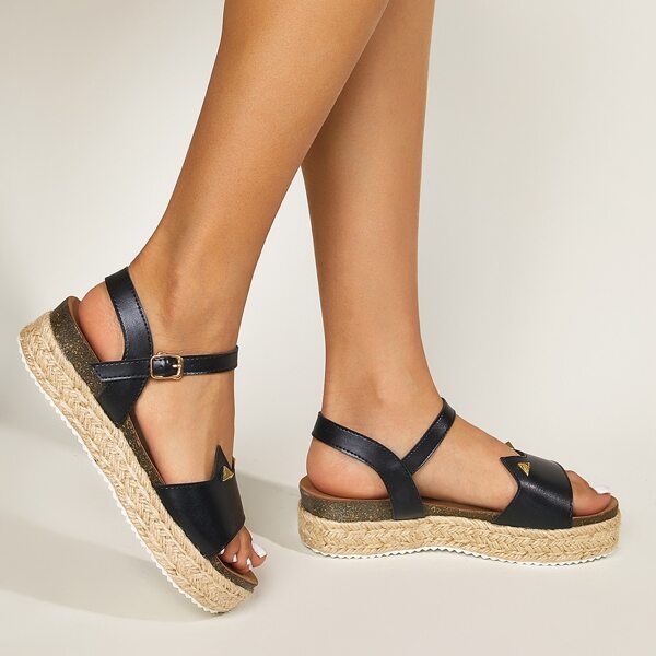 

Studded Decor Espadrille Wedges Sandals, Black